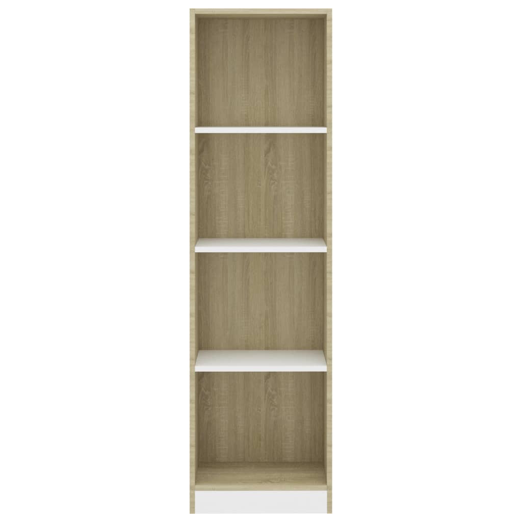 4-Tier Book Cabinet White and Sonoma Oak 40x24x142 cm Engineered Wood