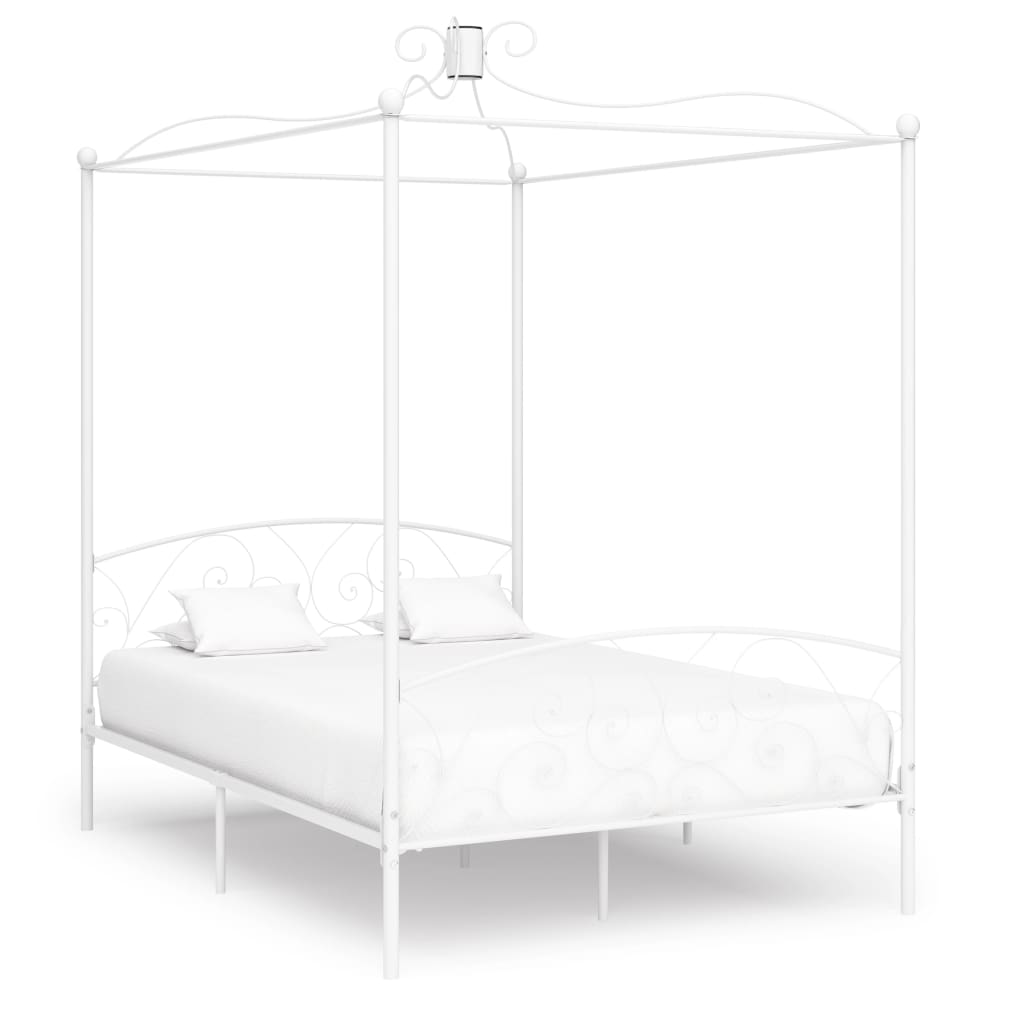 Bed Frame without Mattress with Canopy White 140x200 cm Metal