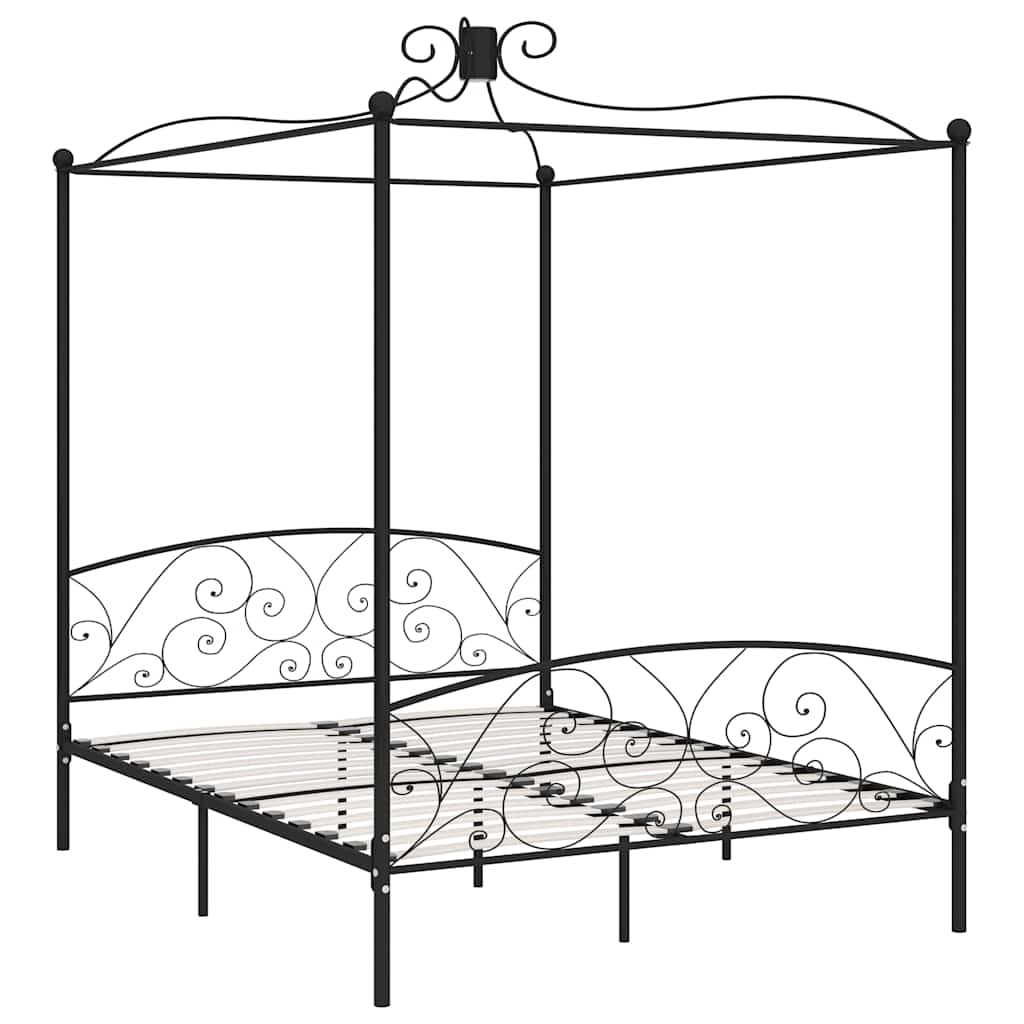 284479 vidaXL Canopy Bed Frame without Mattress Black Metal 180x200 cm Super King