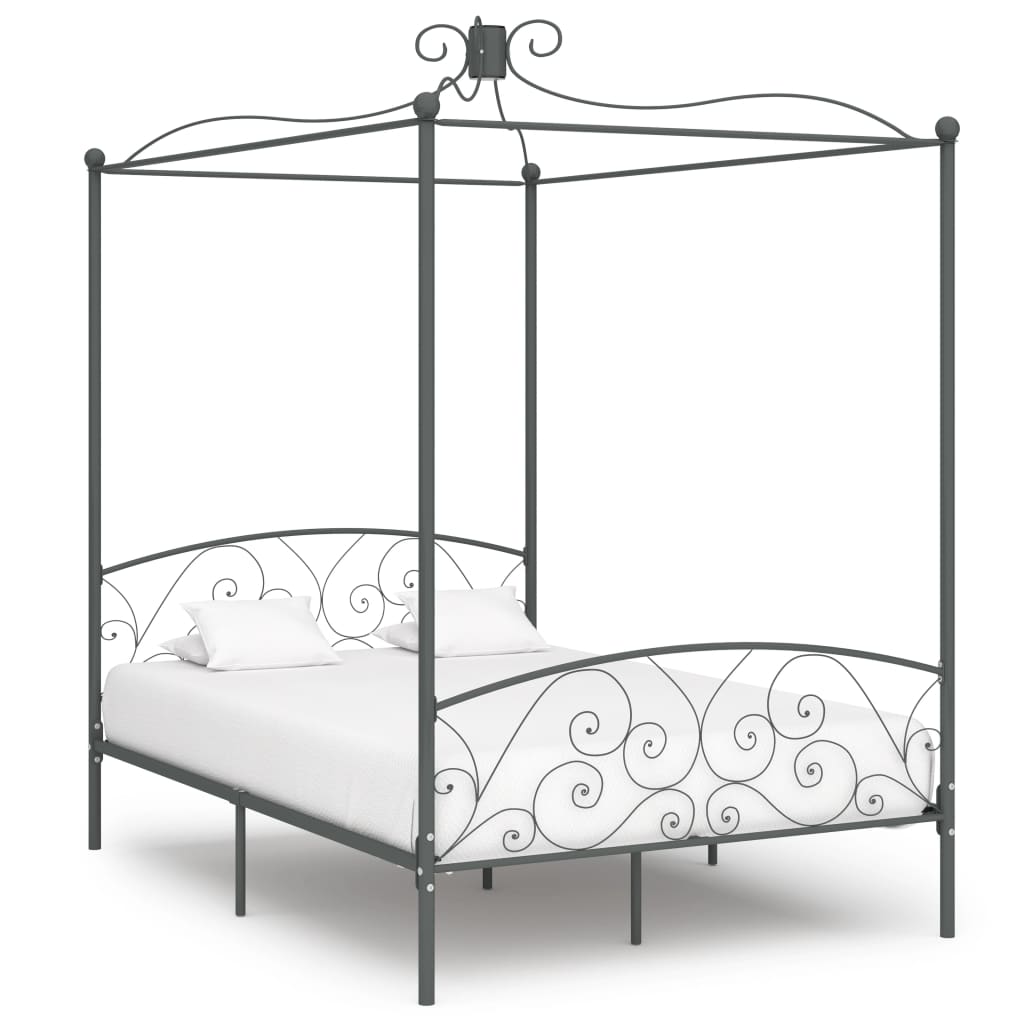 284483 vidaXL Canopy Bed Frame without Mattress Grey Metal 140x200 cm