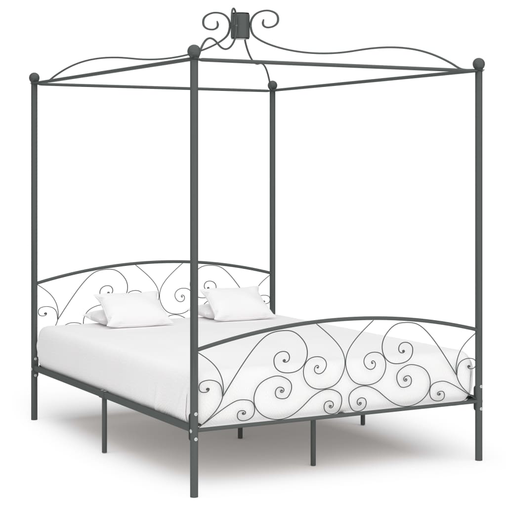 284484 vidaXL Canopy Bed Frame without Mattress Grey Metal 160x200 cm