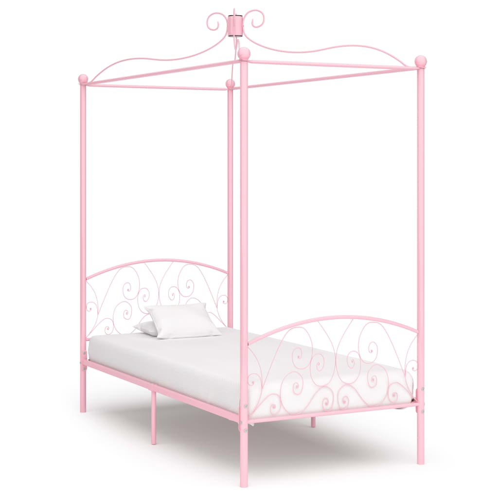 284487 vidaXL Canopy Bed Frame without Mattress Pink Metal 100x200 cm