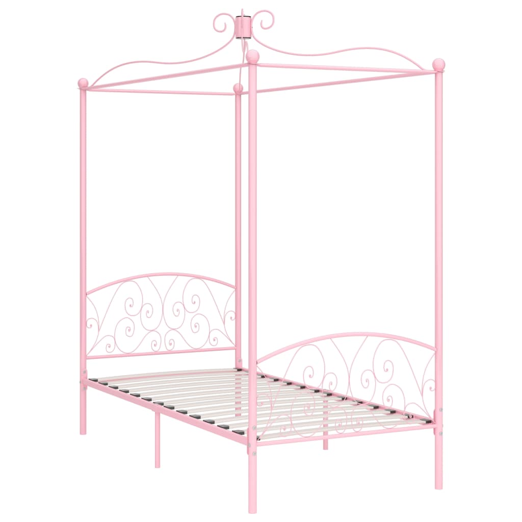 284487 vidaXL Canopy Bed Frame without Mattress Pink Metal 100x200 cm
