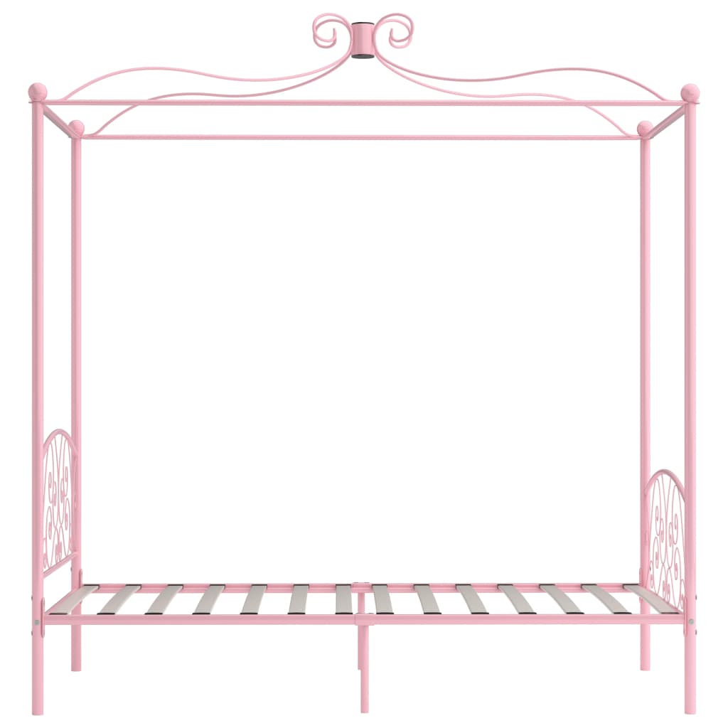 284487 vidaXL Canopy Bed Frame without Mattress Pink Metal 100x200 cm