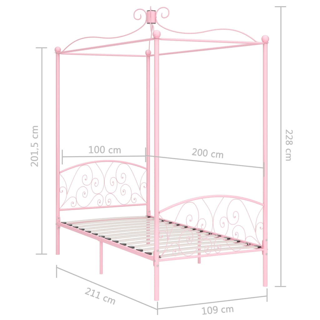 284487 vidaXL Canopy Bed Frame without Mattress Pink Metal 100x200 cm