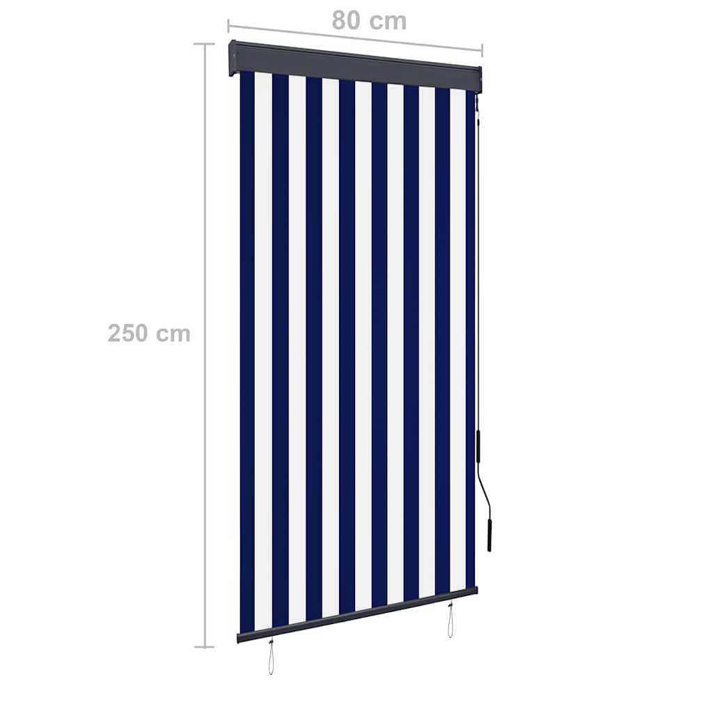 Outdoor Roller Blind 80x250 cm Blue and White