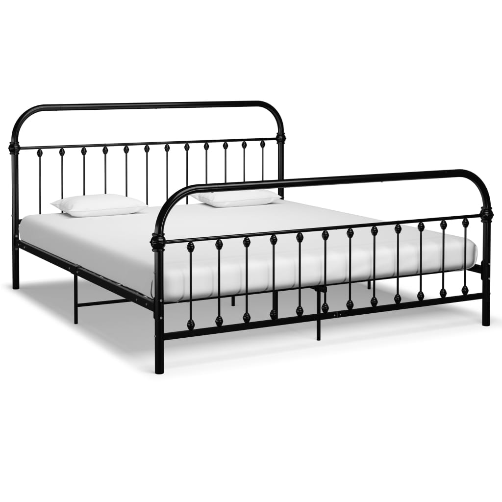 Bed Frame without Mattress with Headboard Black 180x200 cm Super King Metal