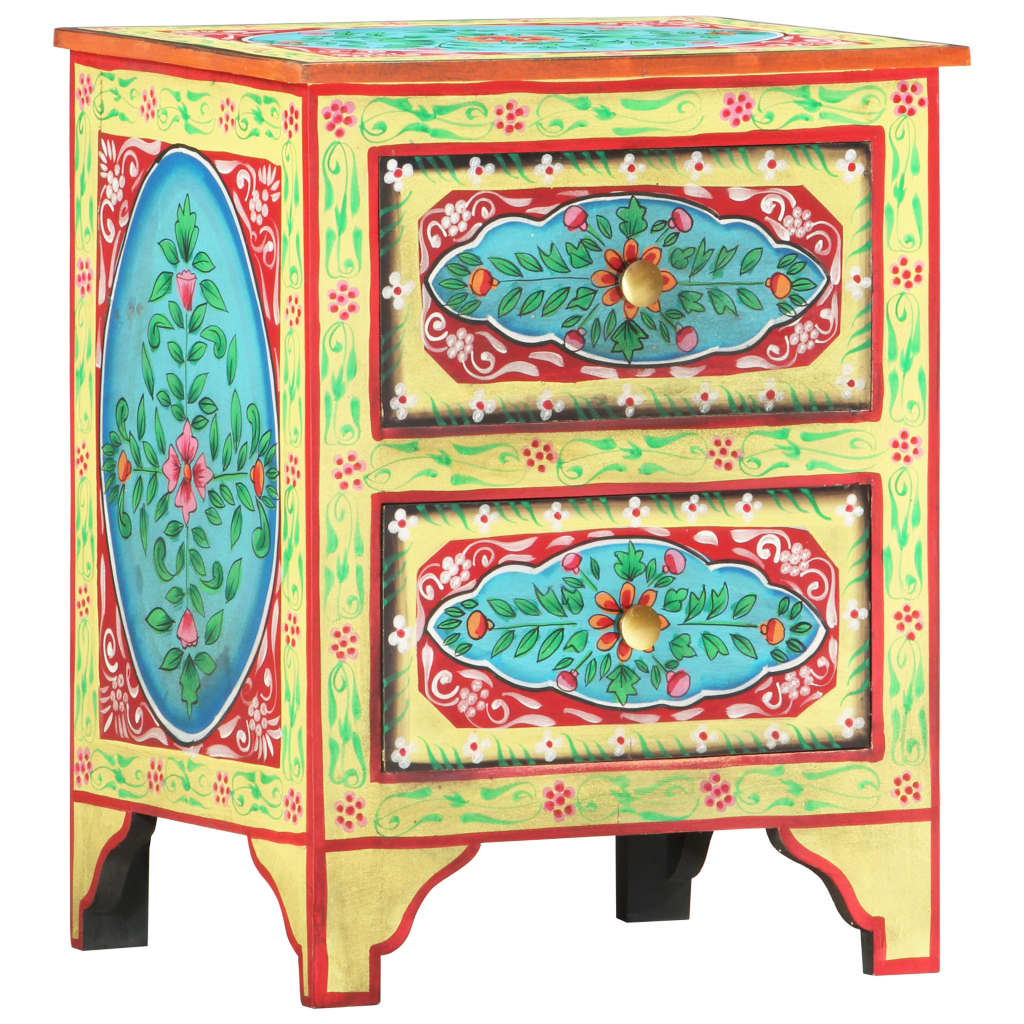 Hand Painted bedside Cabinet 40x30x50 cm Solid Mango Wood