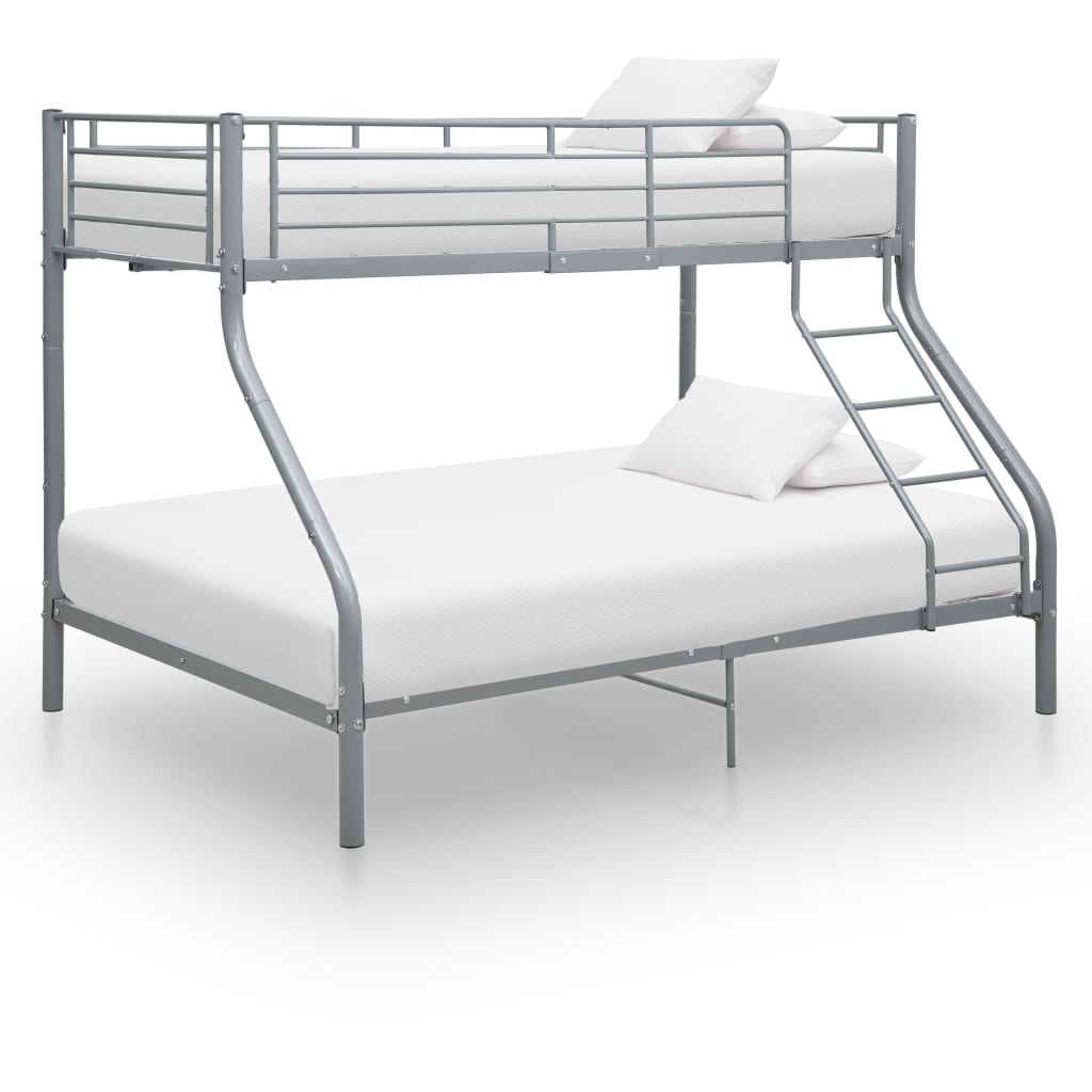 Bunk Bed Frame without Mattress Grey Metal 140x200 cm/90x200 cm