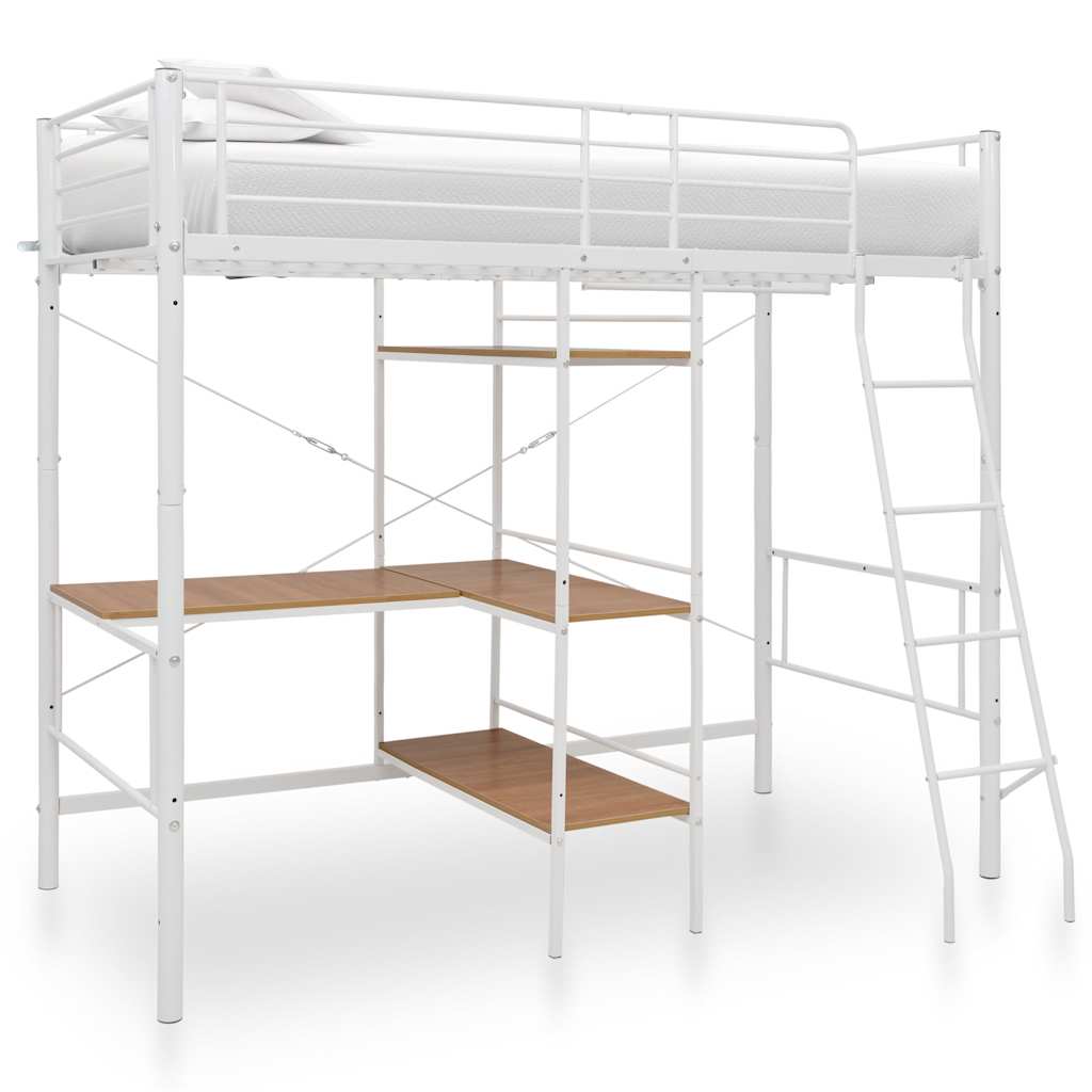 Bunk Bed with Table without Mattress White Metal 90x200 cm