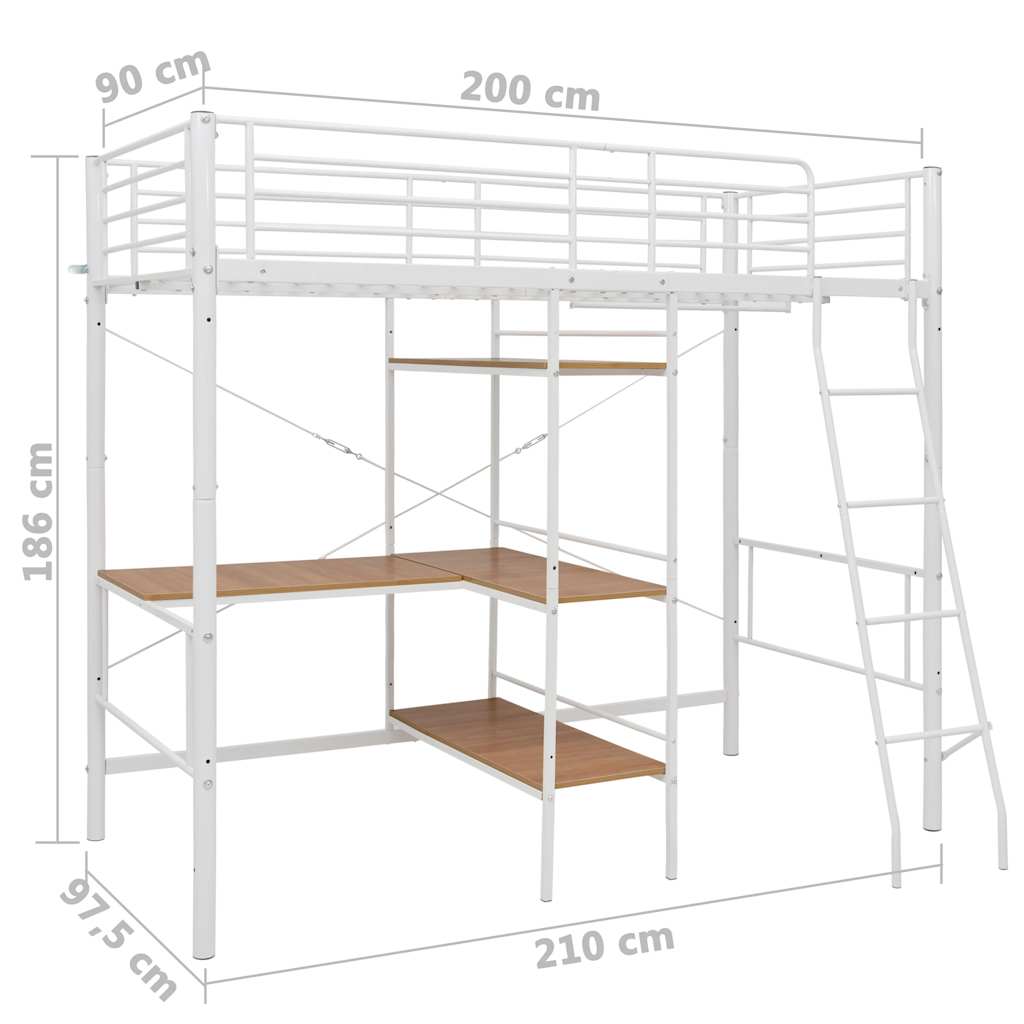 Bunk Bed with Table without Mattress White Metal 90x200 cm