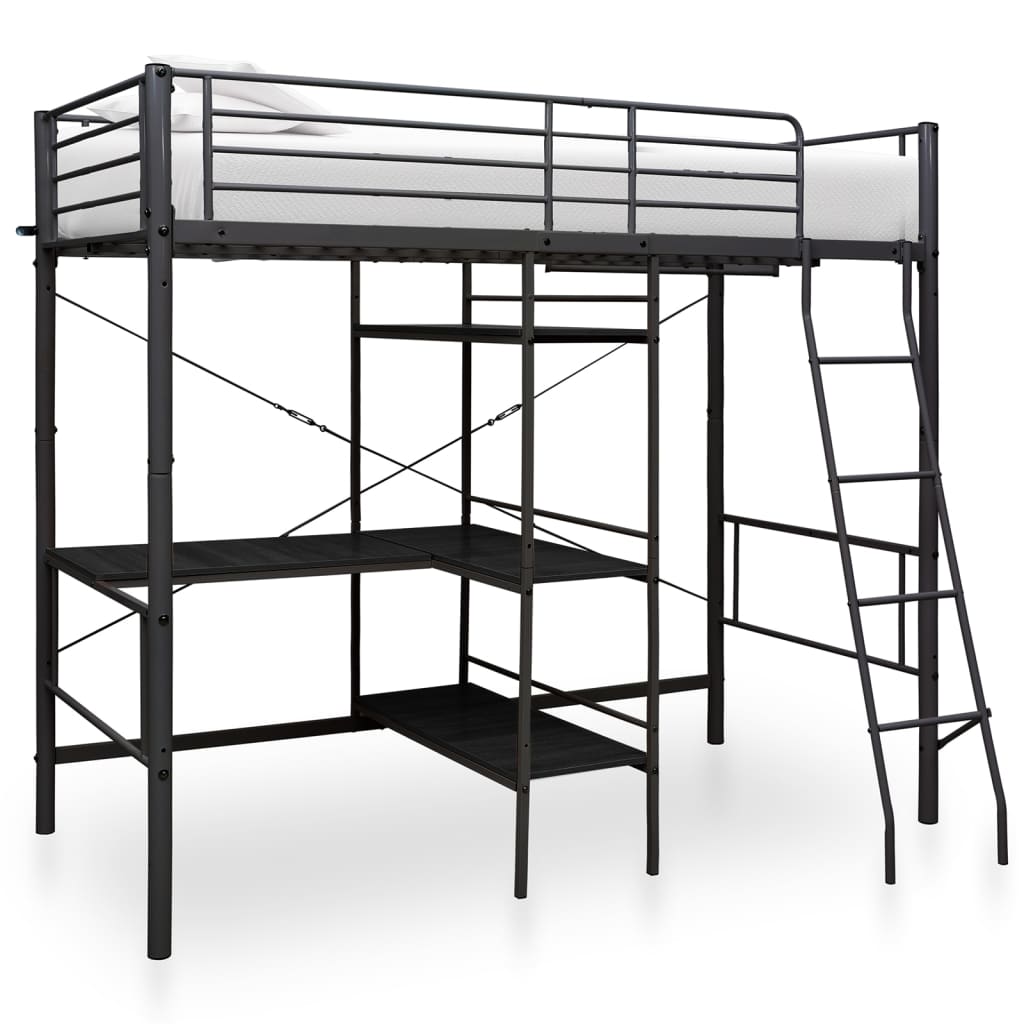 Bunk Bed with Table without Mattress Black Metal 90x200 cm