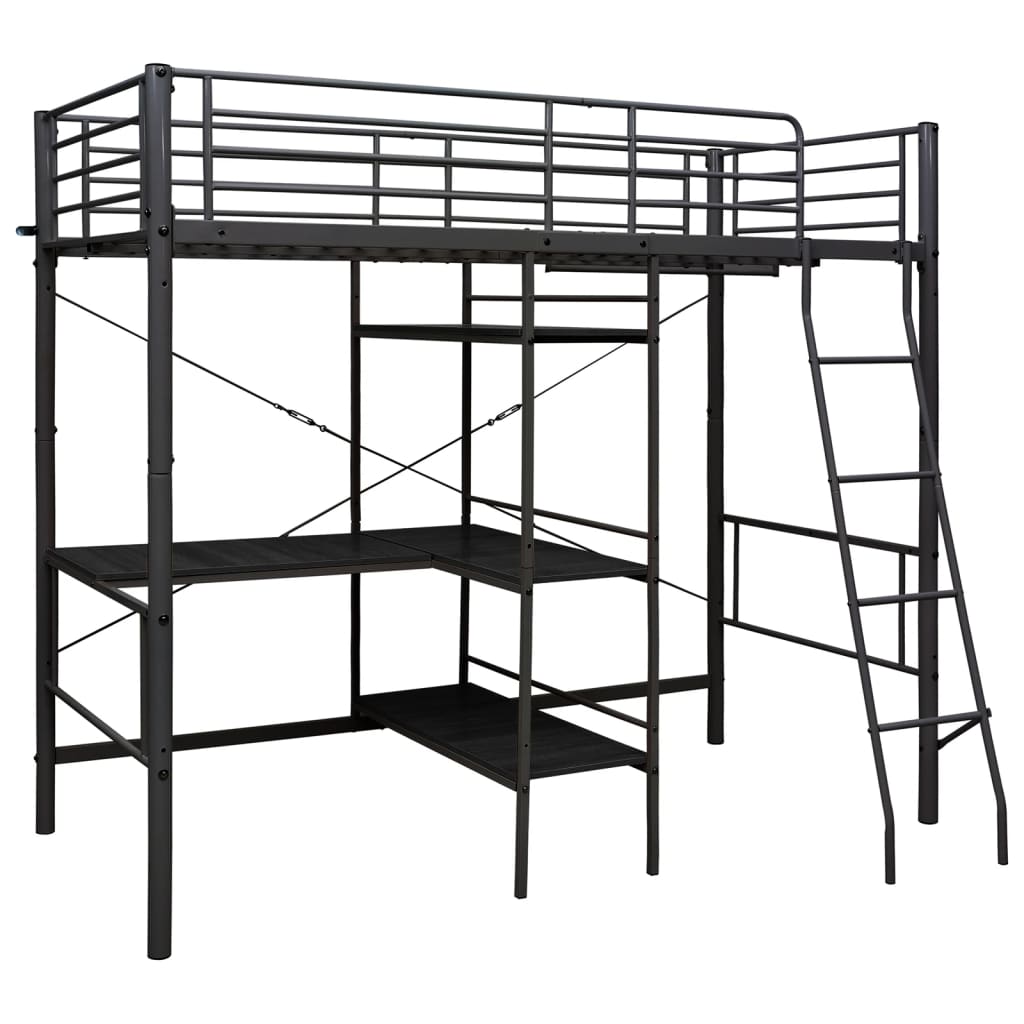 Bunk Bed with Table without Mattress Black Metal 90x200 cm