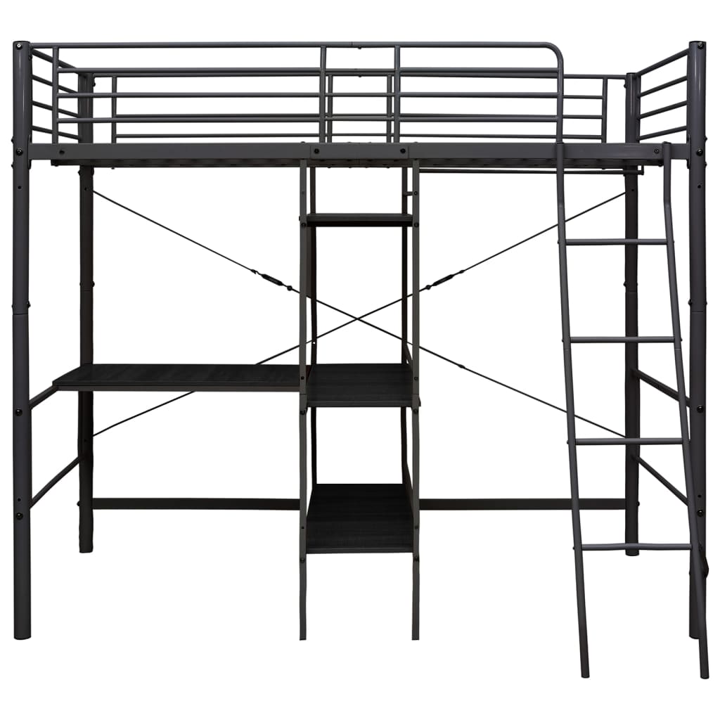 Bunk Bed with Table without Mattress Black Metal 90x200 cm