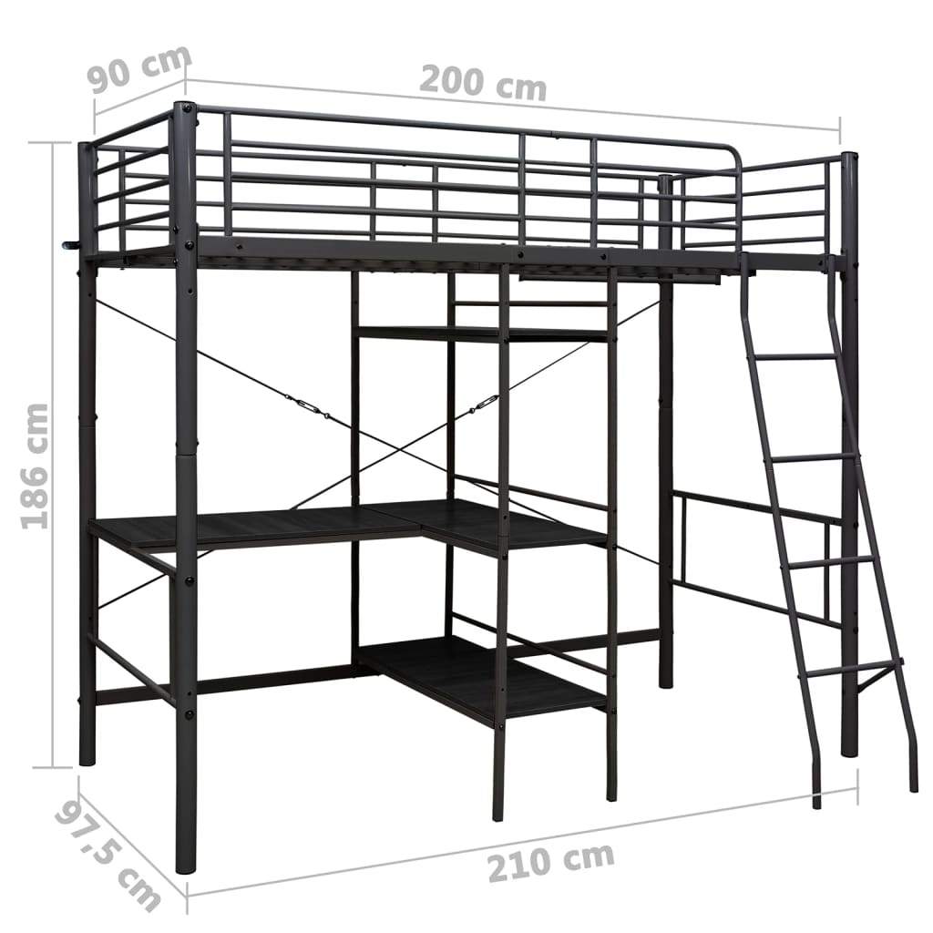 Bunk Bed with Table without Mattress Black Metal 90x200 cm