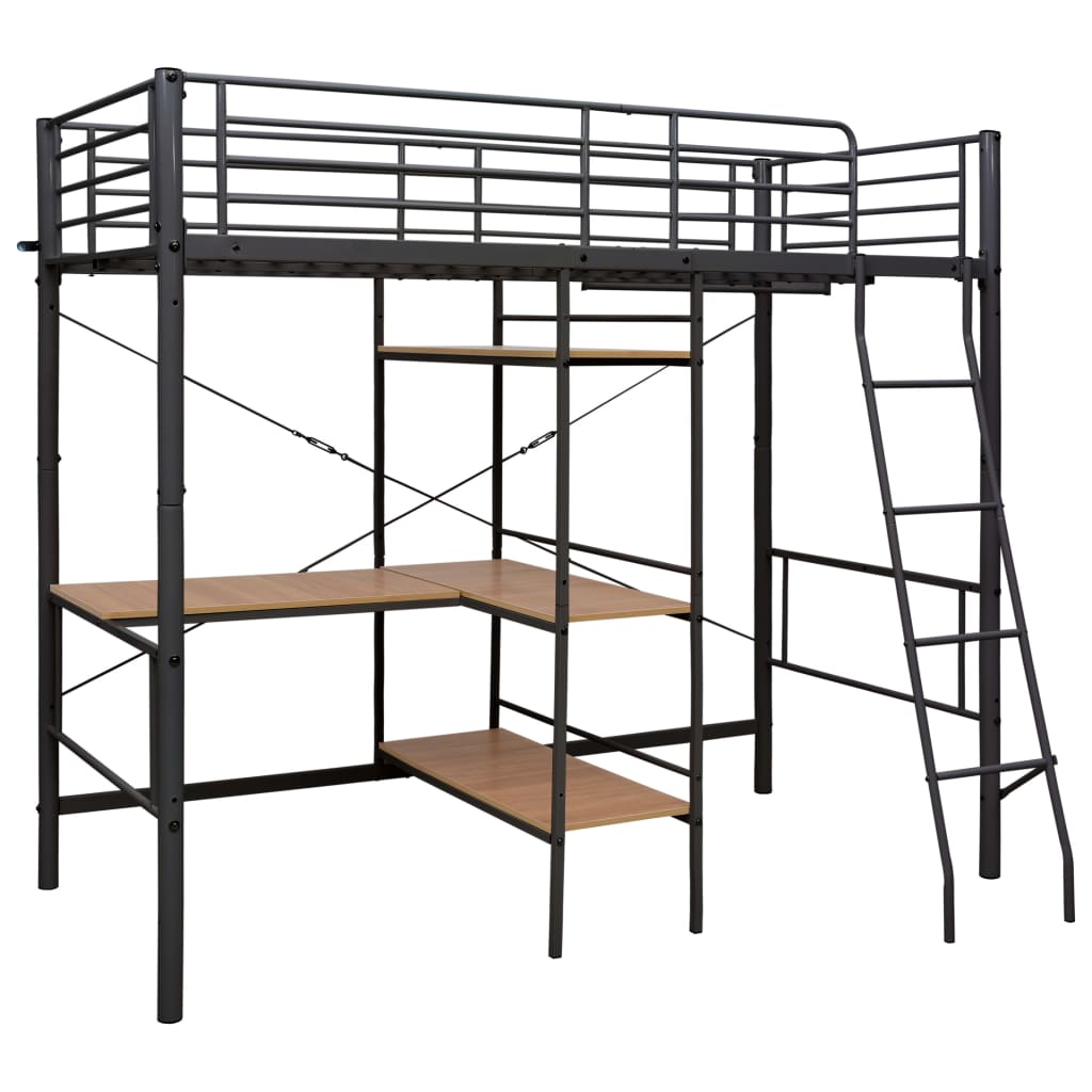 Bunk Bed with Table without Mattress Grey Metal 90x200 cm