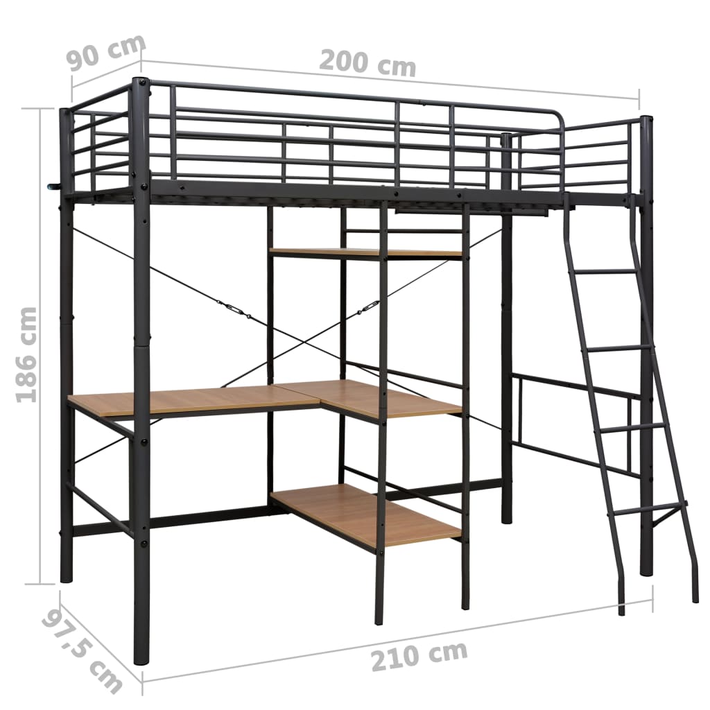 Bunk Bed with Table without Mattress Grey Metal 90x200 cm