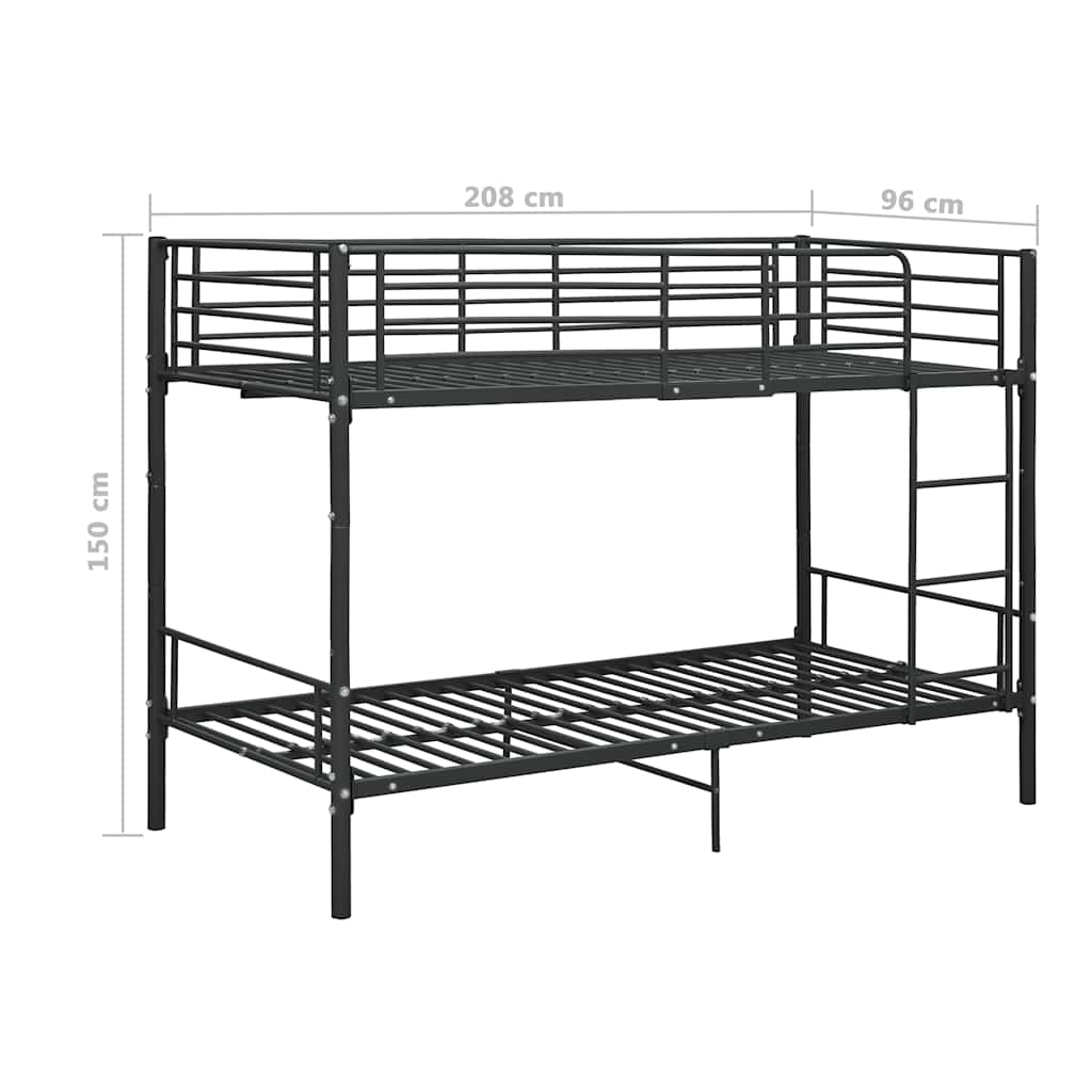 Bunk Bed without Mattress Black Metal 90x200cm