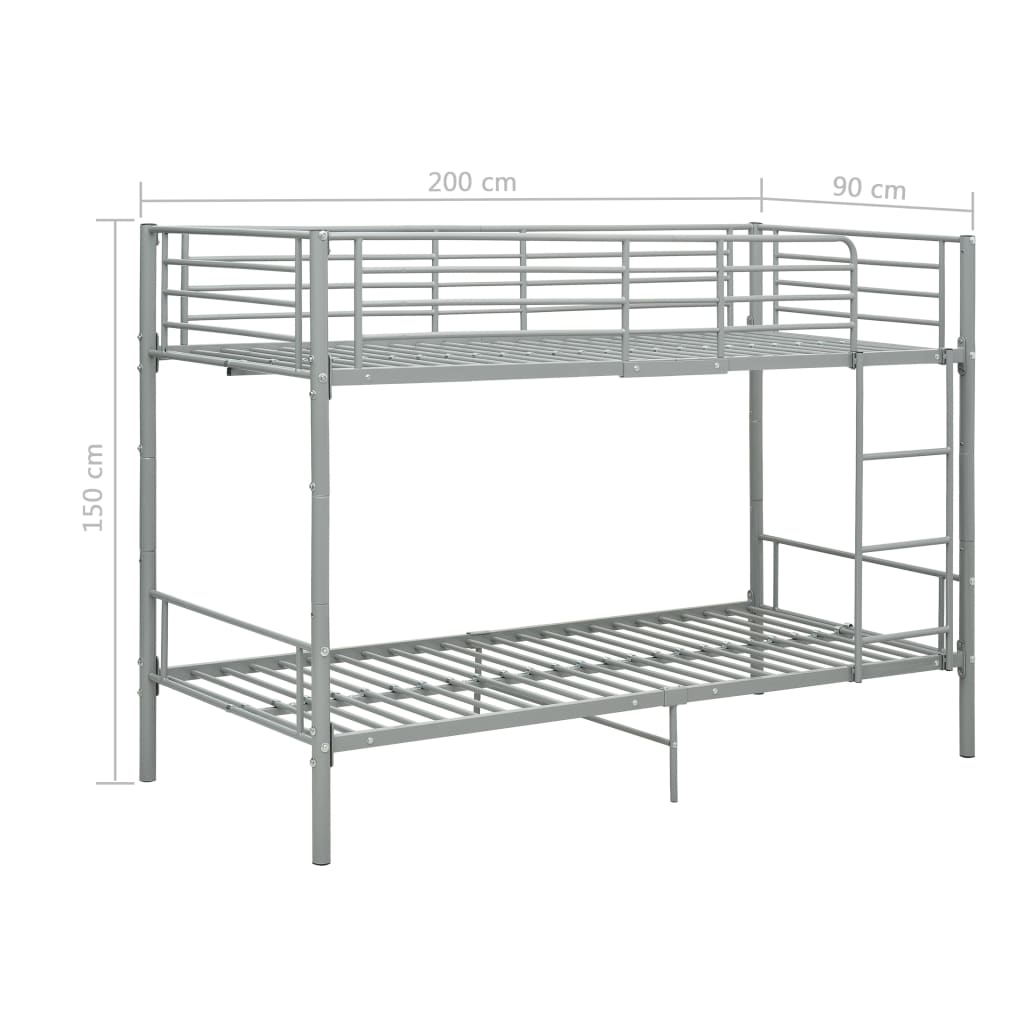 Bunk Bed without Mattress Grey Metal 90x200 cm