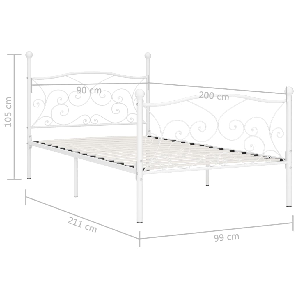 Bed Frame without Mattress with Slatted Base White Metal 90x200 cm