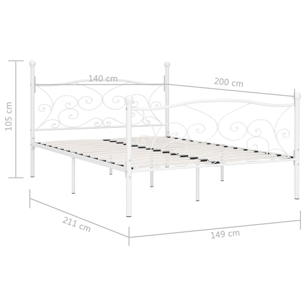 Bed Frame without Mattress with Slatted Base White Metal 140x200 cm