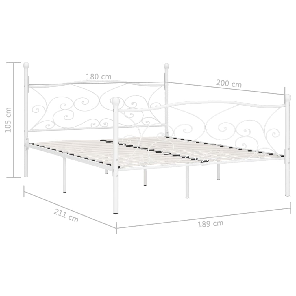 Bed Frame without Mattress with Slatted Base White Metal 180x200 cm Super King