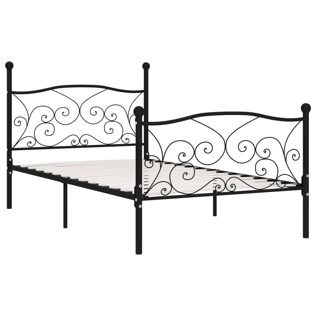 Bed Frame without Mattress with Slatted Base Black Metal 100x200 cm