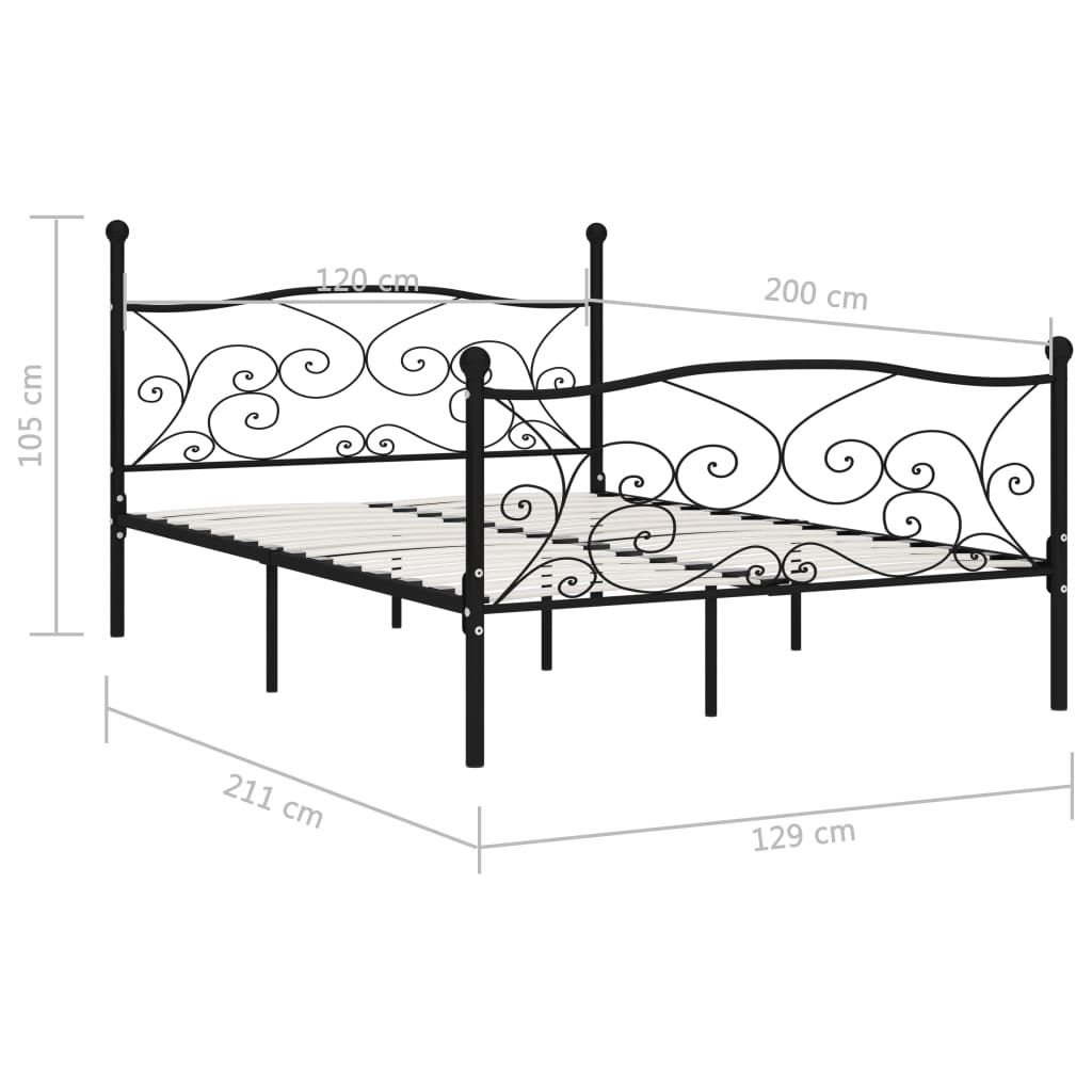 Bed Frame without Mattress with Slatted Base Black Metal 120x200 cm