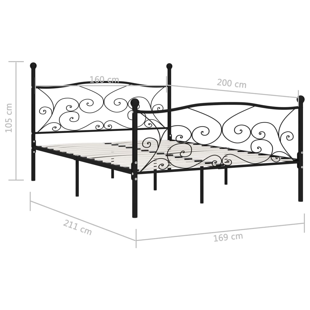 Bed Frame without Mattress with Slatted Base Black Metal 160x200 cm