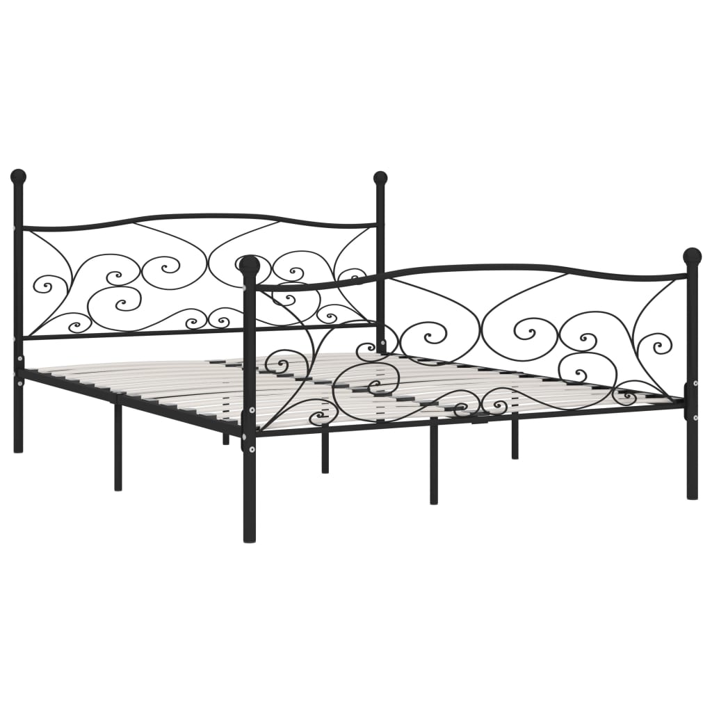 Bed Frame without Mattress with Slatted Base Black Metal 180x200 cm Super King