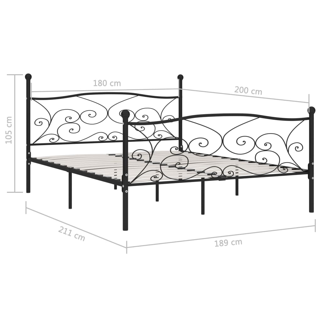 Bed Frame without Mattress with Slatted Base Black Metal 180x200 cm Super King