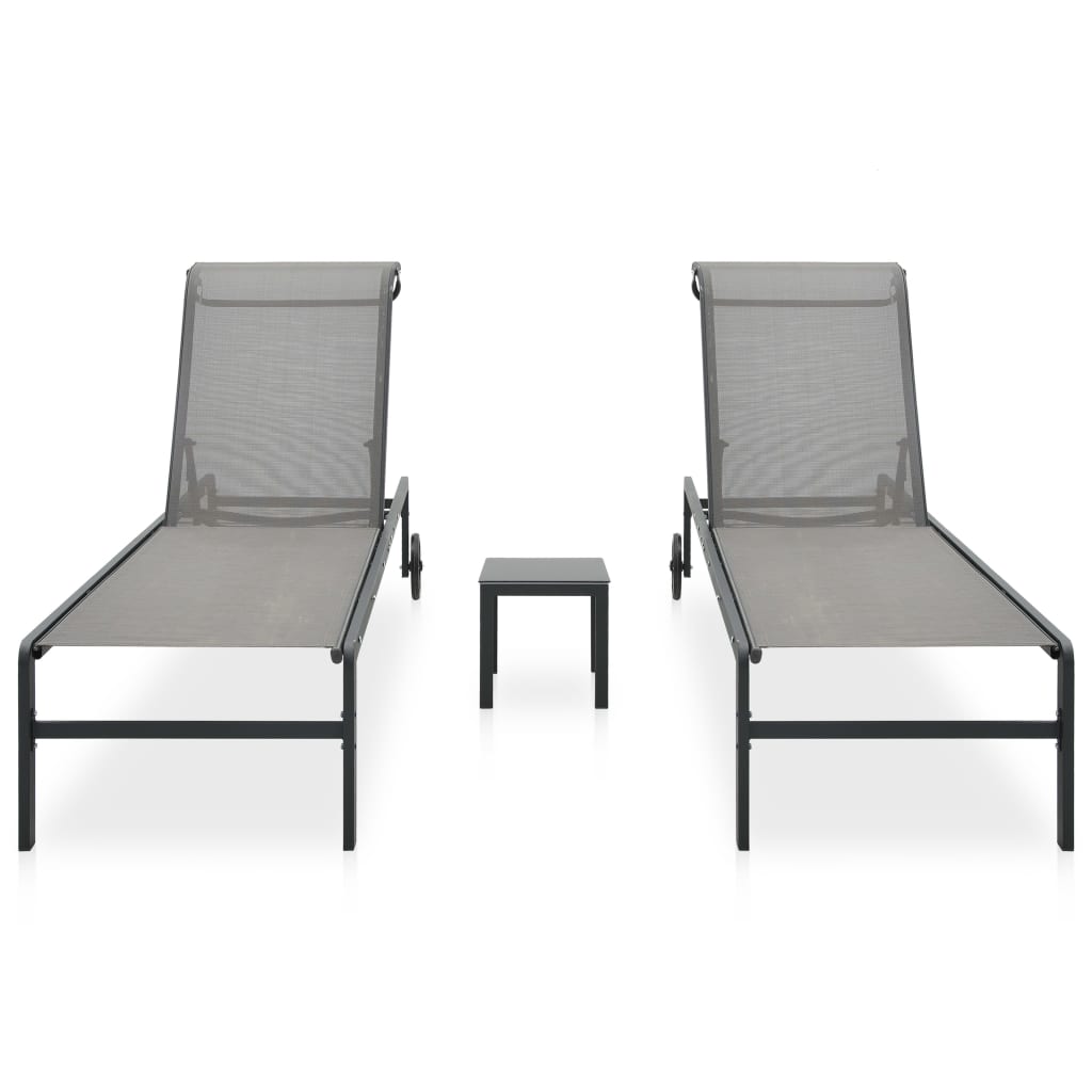 Sun Loungers 2 pcs with Table Textilene and Steel