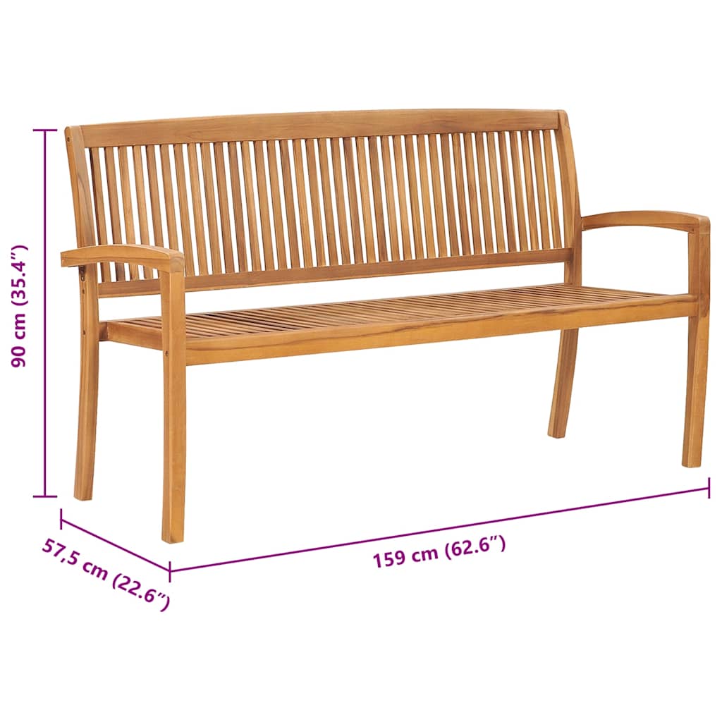 3-Seater Stacking Garden Bench 159 cm Solid Teak Wood