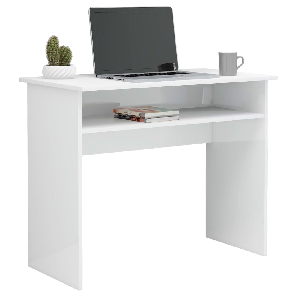 Desk High Gloss White 90x50x74 cm Engineered Wood