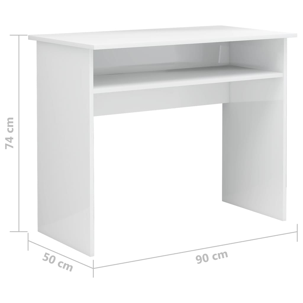 Desk High Gloss White 90x50x74 cm Engineered Wood