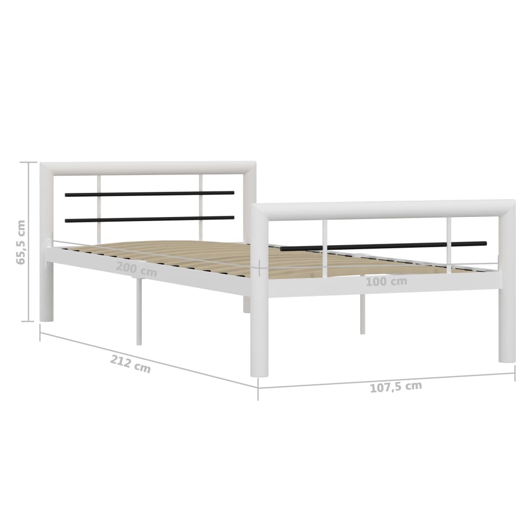 Bed Frame White and Black Metal 90x200 cm