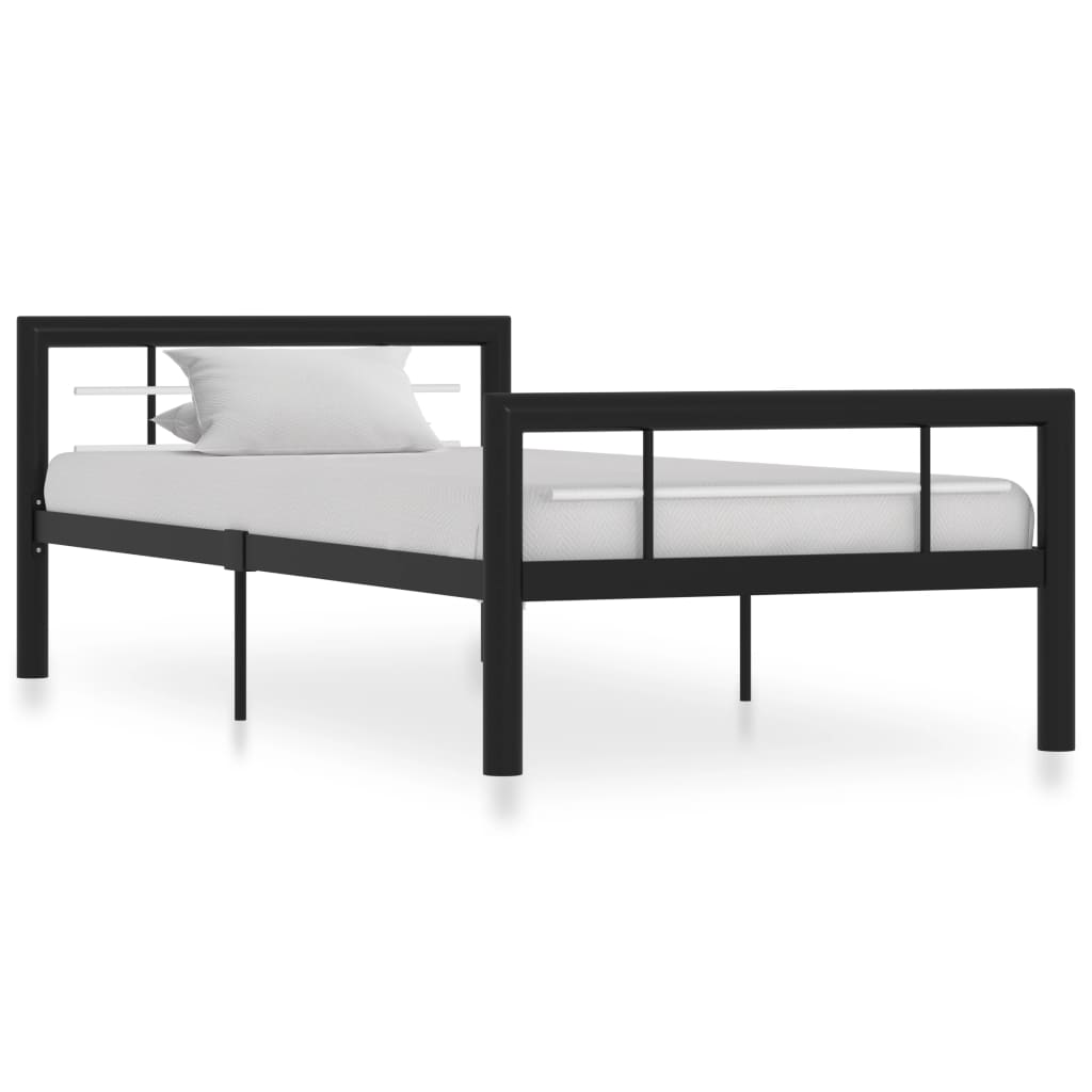 Bed Frame without Mattress Black and White Metal 90x200 cm