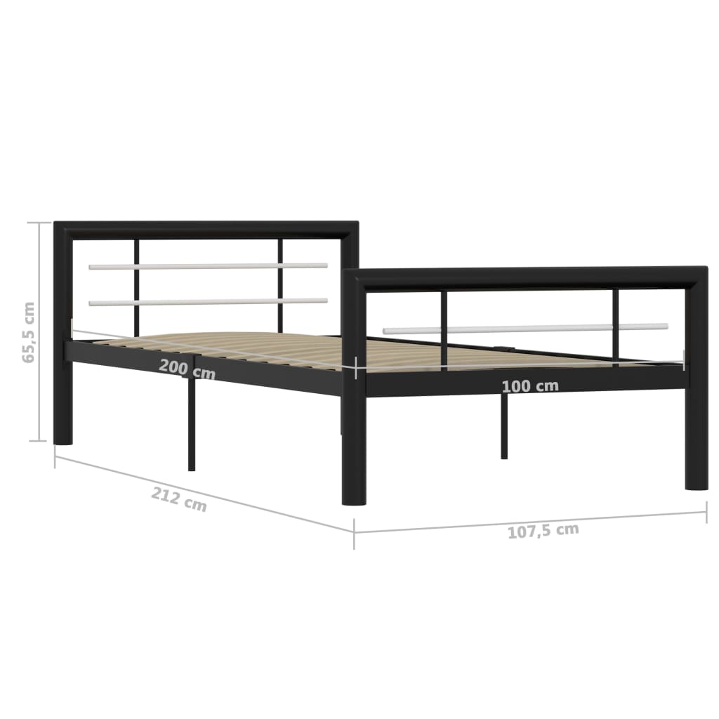 Bed Frame without Mattress Black and White Metal 90x200 cm
