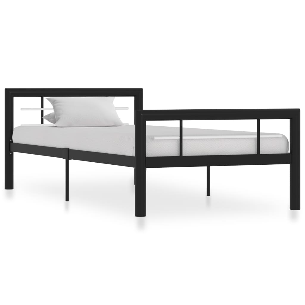 Bed Frame without Mattress Black and White Metal 100x200 cm