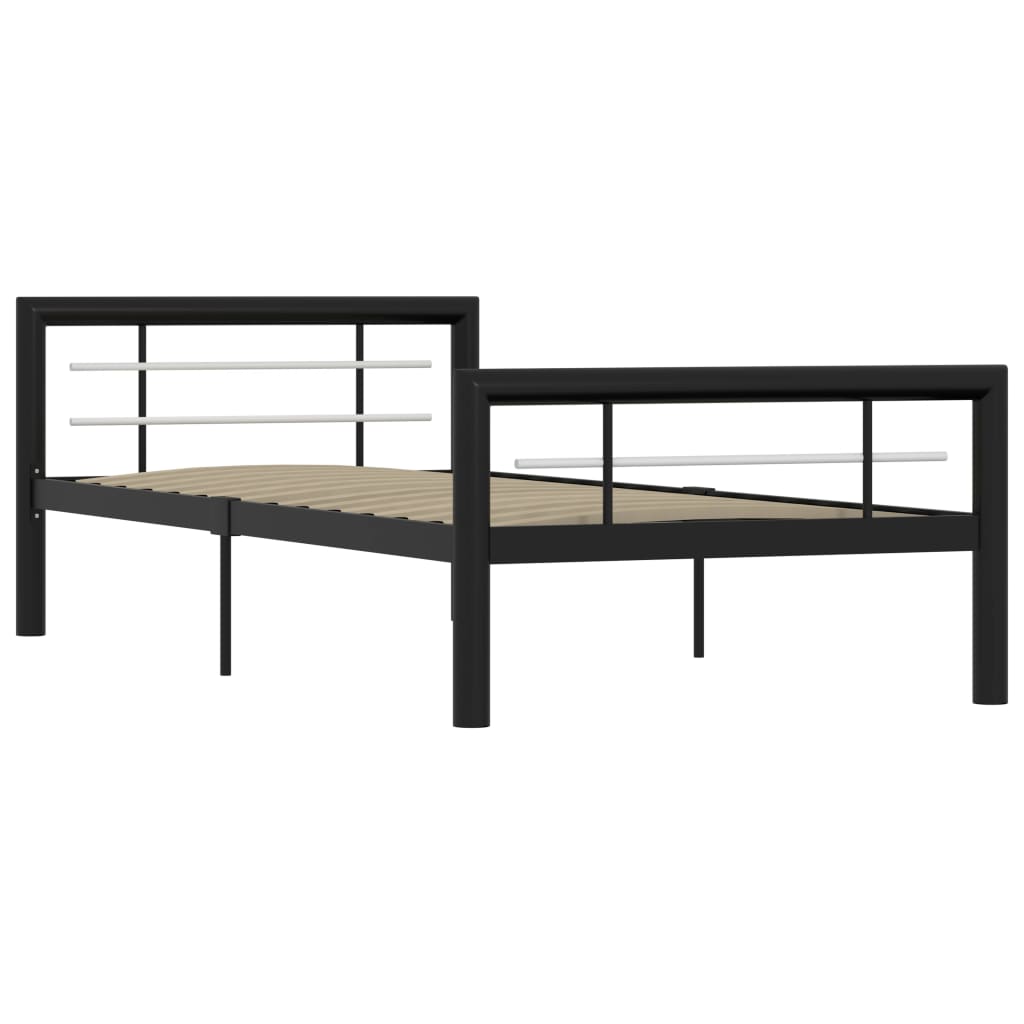 Bed Frame without Mattress Black and White Metal 100x200 cm