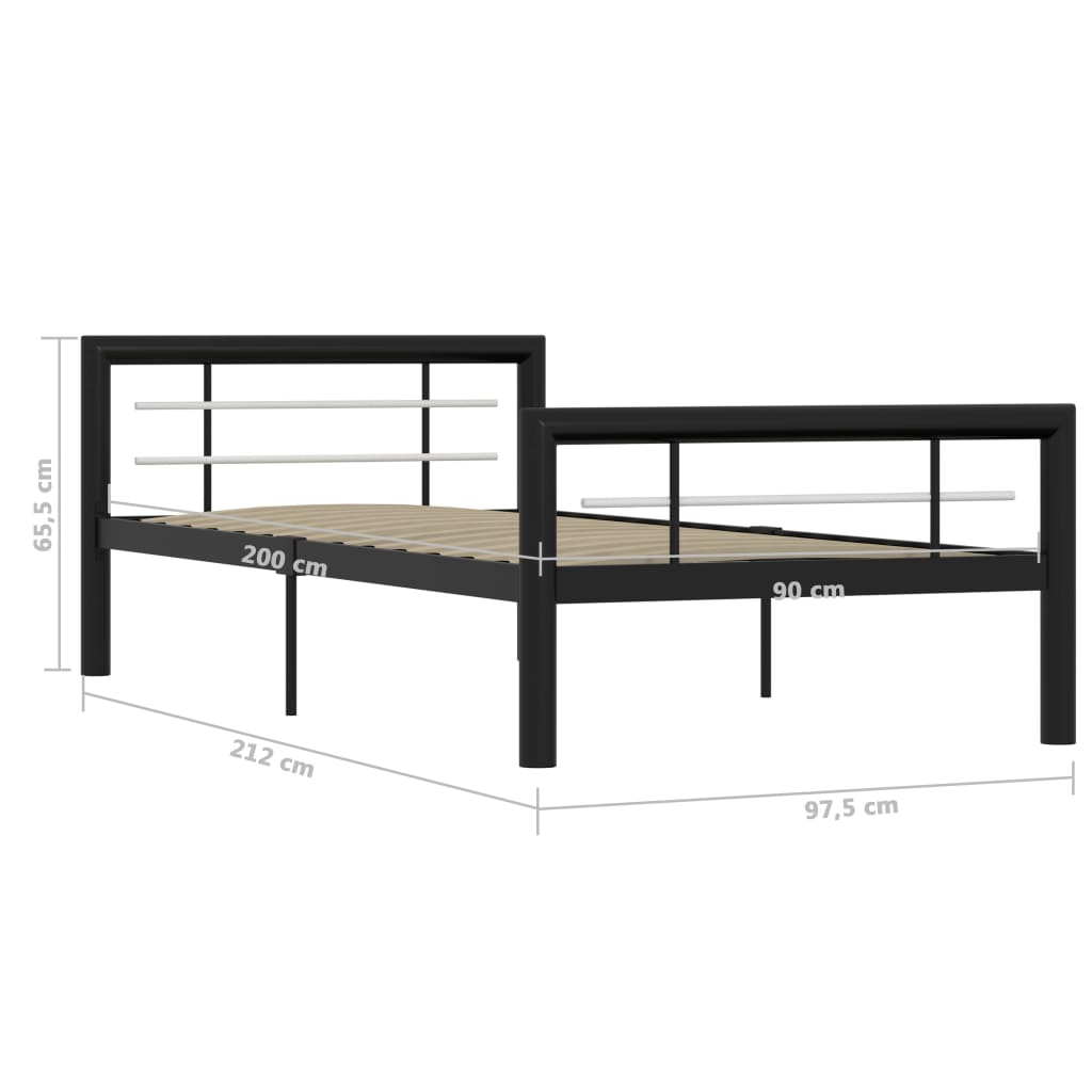 Bed Frame without Mattress Black and White Metal 100x200 cm
