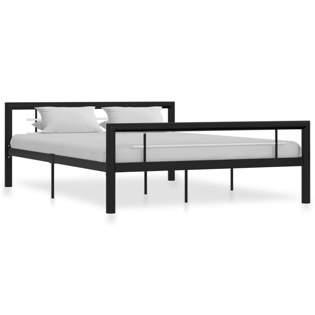 Bed Frame without Mattress Black and White Metal 120x200 cm