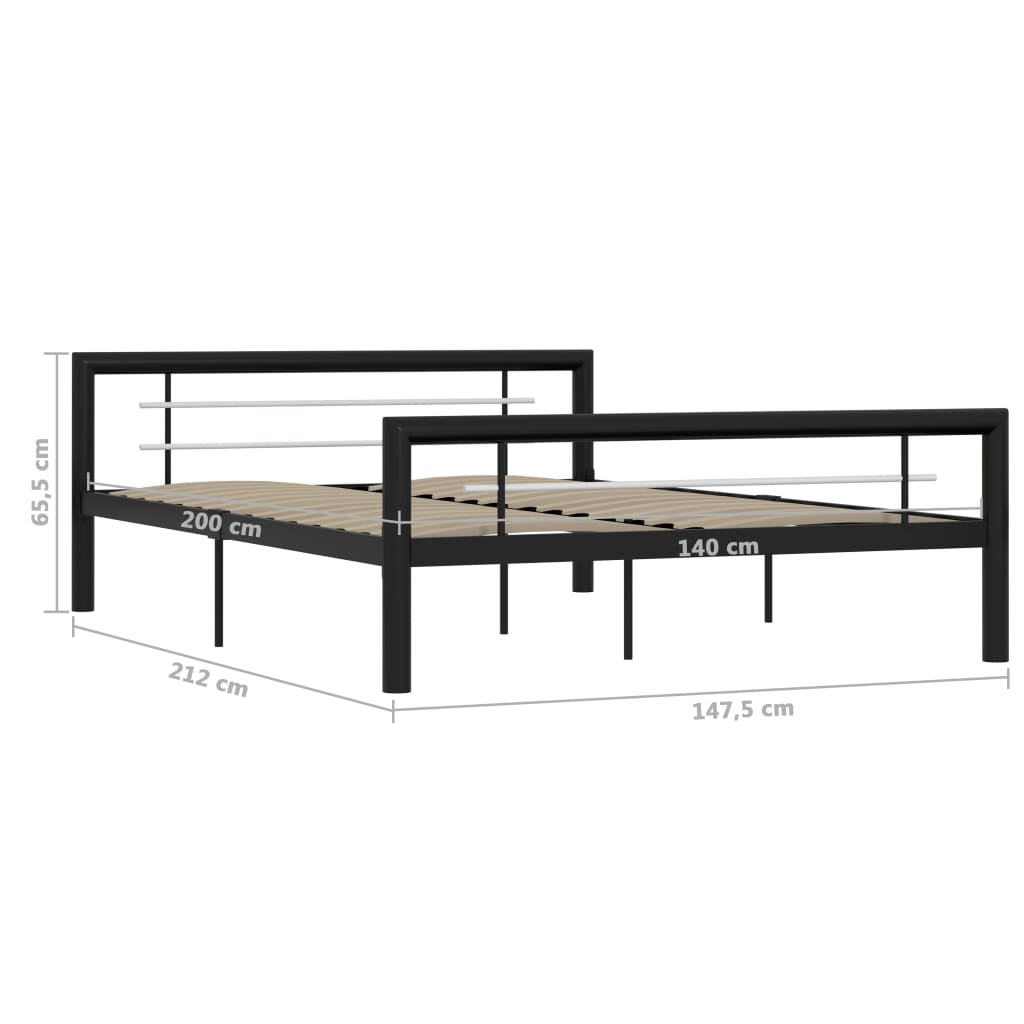 Bed Frame without Mattress Black and White Metal 140x200 cm
