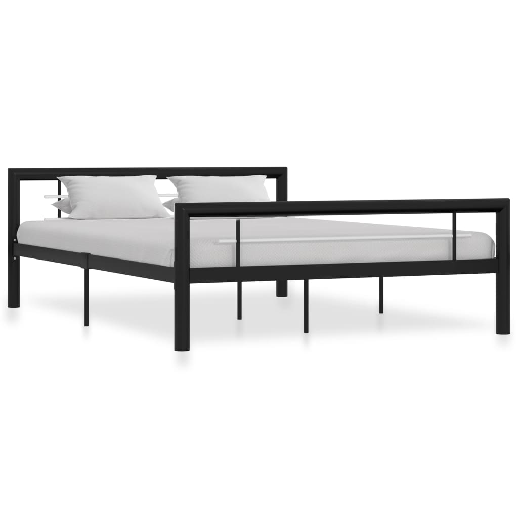 Bed Frame without Mattress Black and White Metal 160x200 cm