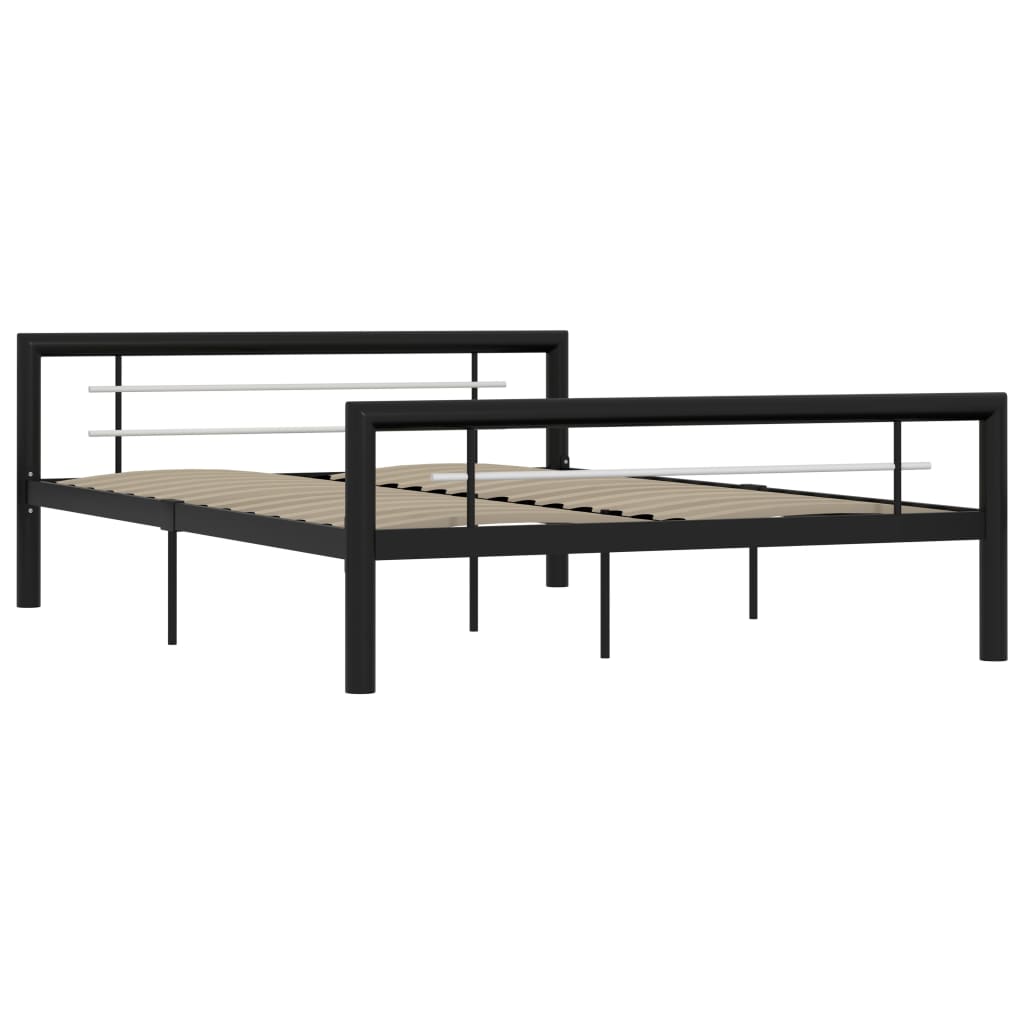 Bed Frame without Mattress Black and White Metal 160x200 cm
