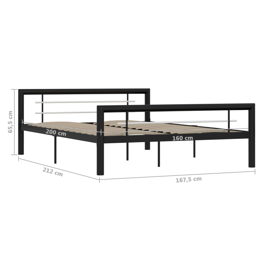 Bed Frame without Mattress Black and White Metal 160x200 cm