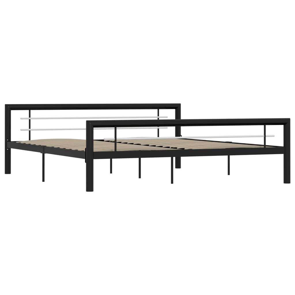 Bed Frame without Mattress Black and White Metal 180x200 cm Super King
