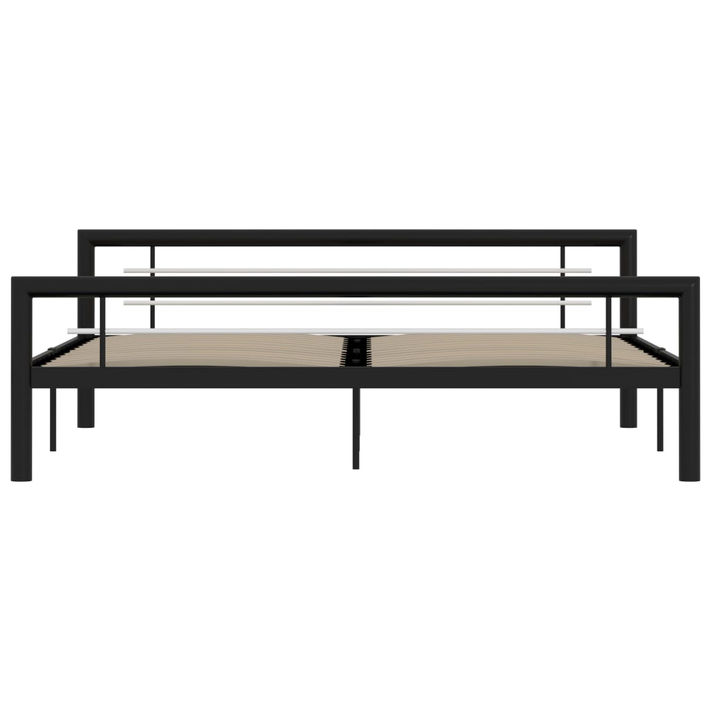 Bed Frame without Mattress Black and White Metal 180x200 cm Super King