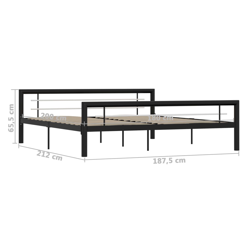 Bed Frame without Mattress Black and White Metal 180x200 cm Super King