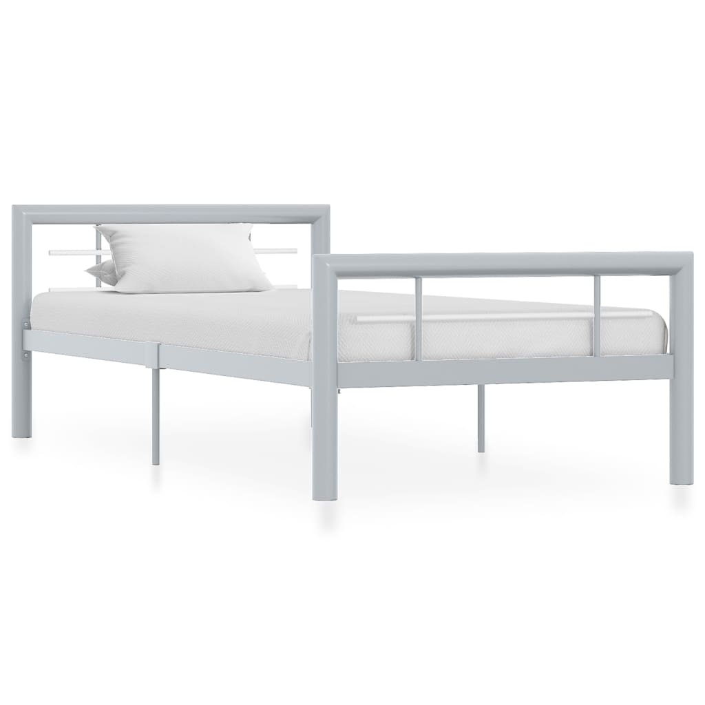 Bed Frame without Mattress Grey and White Metal 90x200 cm